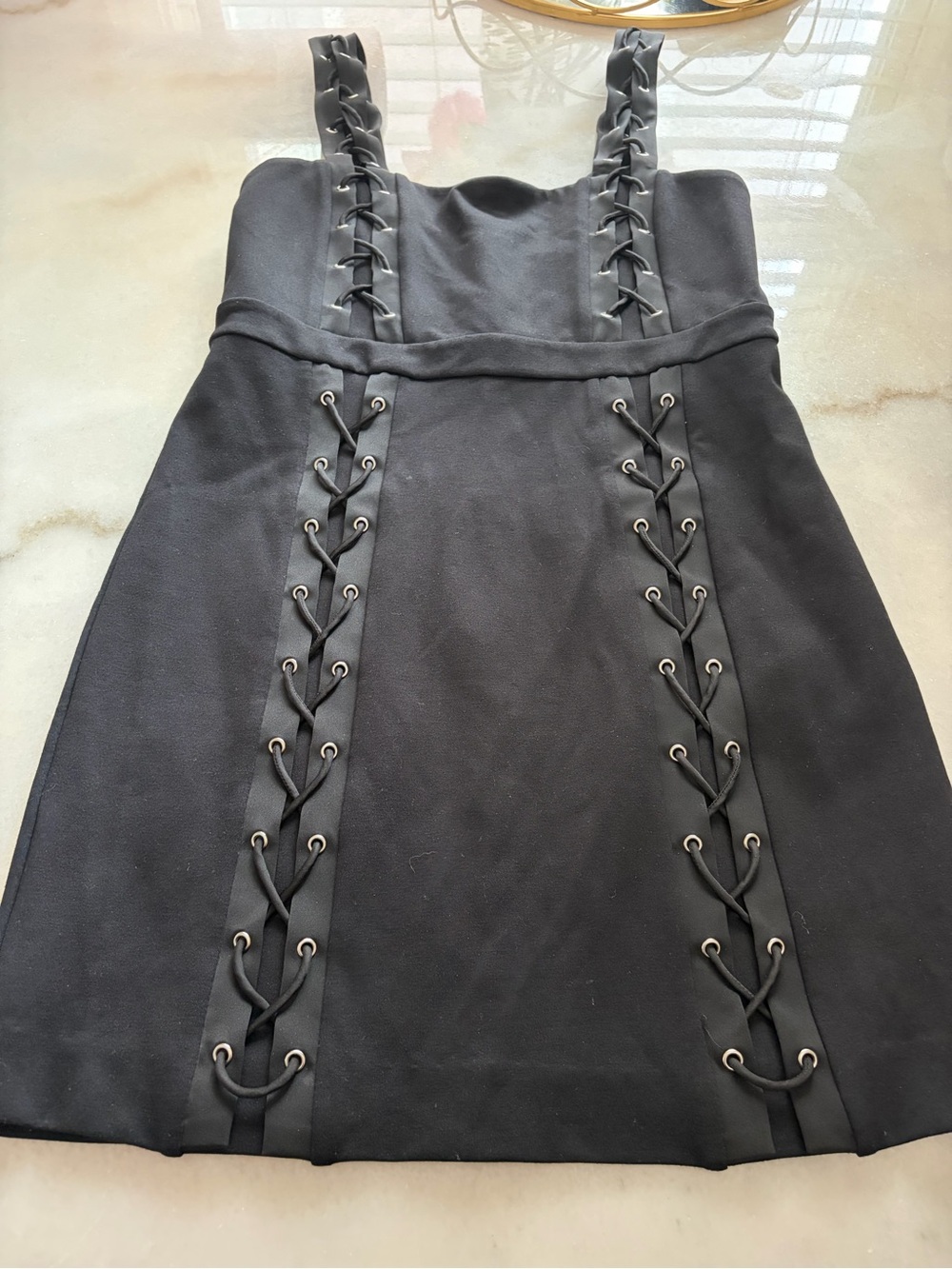 NBD Black Lace-Up Strap Mini Dress